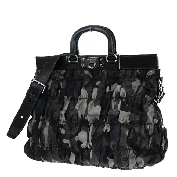 AUTHENTICITY GUARANTEED PRADA Logo 2Way Hand Shoulder Bag Nylon Leather - Picture 1 of 10